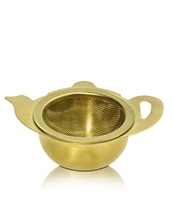 Tea Strainer Teapot w Tray Gold Platinized